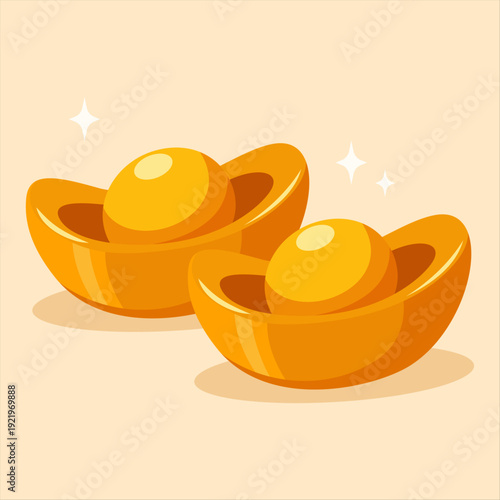 Chinese Gold Ingots Flat Vector Illustration