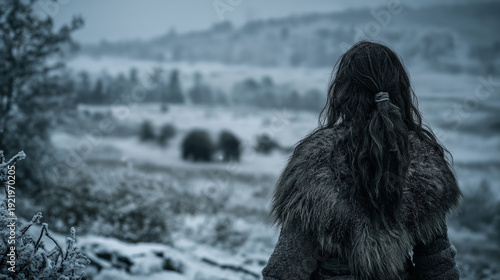 Wallpaper Mural Prehistoric Hunter Walking Through Snowy Landscape with Mammoths – Ice Age Survival Concept Torontodigital.ca