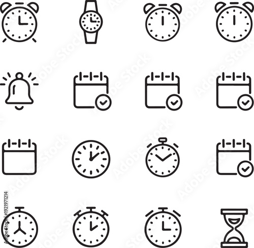 Clock icon set. Vector Time and Clock icons set. Horizontal set of analog clock icon symbol .Circle arrow icon