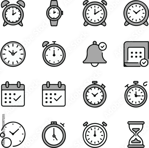 Time and date line icon set with editable stroke. Vector illustration.