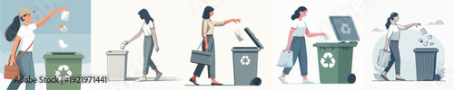 Vector Illustration of a Woman Throwing Out Trash