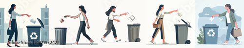 Vector Illustration of a Woman Throwing Out Trash