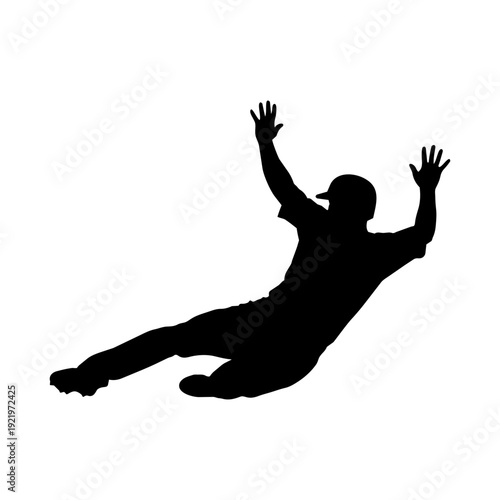 Male baseball player sliding silhouette vector illustration