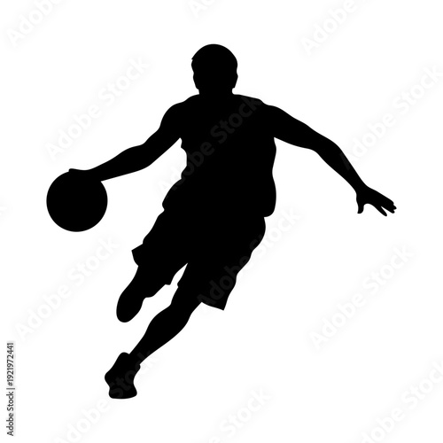 Male basketball player dribbling silhouette vector illustration