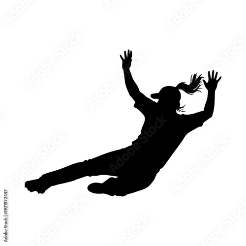 Woman baseball player sliding silhouette vector illustration