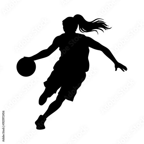 Woman basketball player dribbling silhouette vector illustration