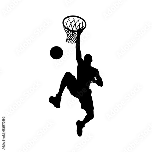 Male basketball player jump shot silhouette vector illustration