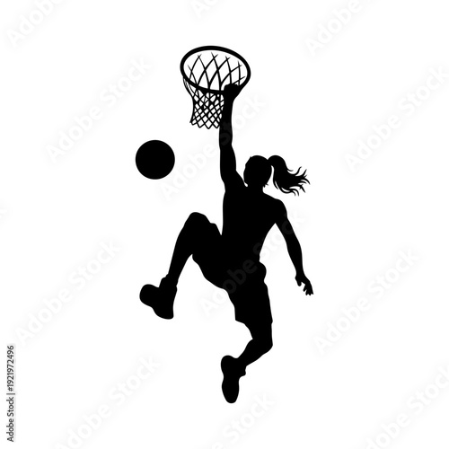 Woman basketball player jump shot silhouette vector illustration