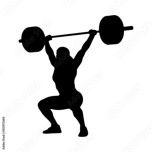 Woman weightlifter performing snatch silhouette vector illustration