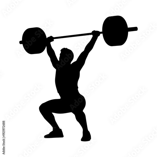 Male weightlifter performing snatch silhouette vector illustration