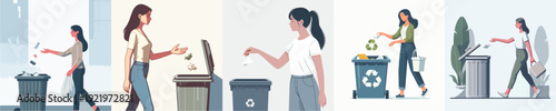Vector Illustration of a Woman Throwing Out Trash