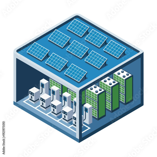 3D Data Center with Solar Panels.