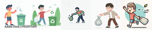 Vector Illustration of a Boy Throwing Out Trash