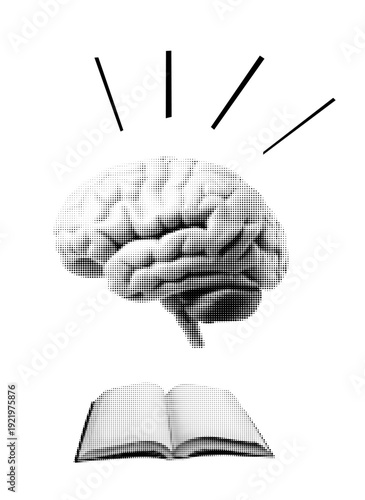 Foto Halftone Brain Above Open Book Concept Illustration Representing Learning, Knowl