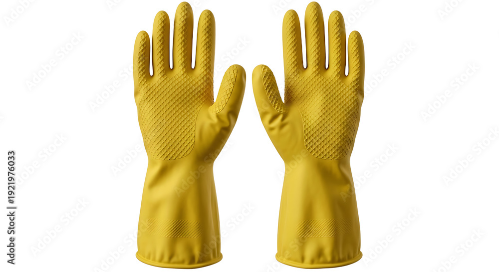 Obraz premium Bright Yellow Rubber Gloves Front View