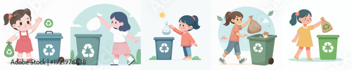 Vector Illustration of a Girl Throwing Out Trash