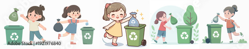 Vector Illustration of a Girl Throwing Out Trash