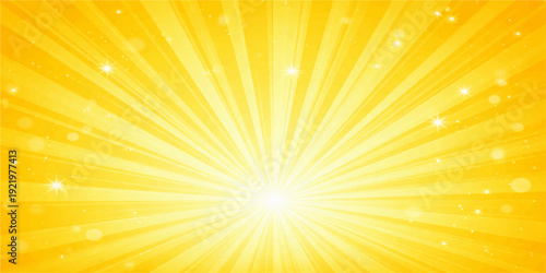 Abstract yellow sunburst background with rays and bright sunlight vector