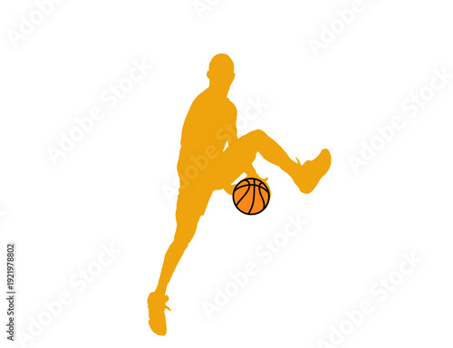 Silhouette of a basketball player dribbling the ball
