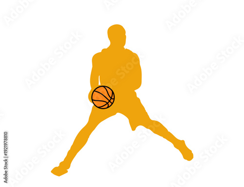 Silhouette of a basketball player dribbling the ball
