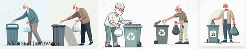Vector Illustration of a Elderly Person Throwing Out Trash