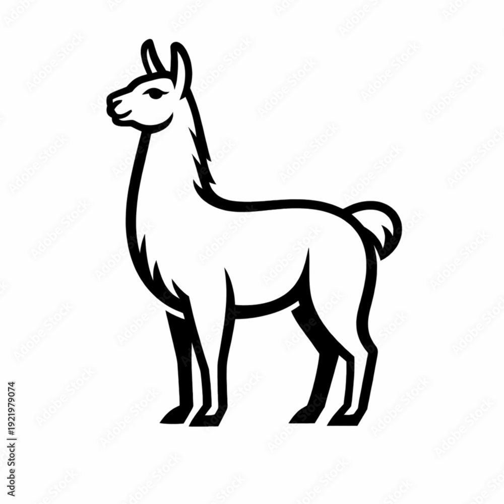 Fototapeta premium Llama Black and White Line Art Illustration