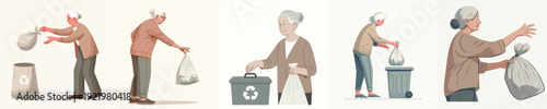 Vector Illustration of a Elderly Person Throwing Out Trash