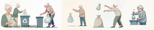 Vector Illustration of a Elderly Person Throwing Out Trash
