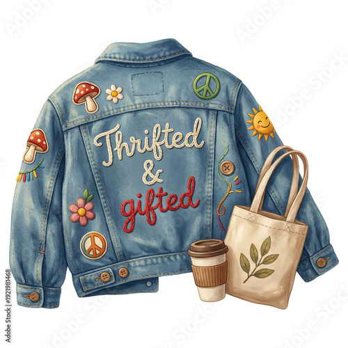 Illustration of a denim jacket embroidered 