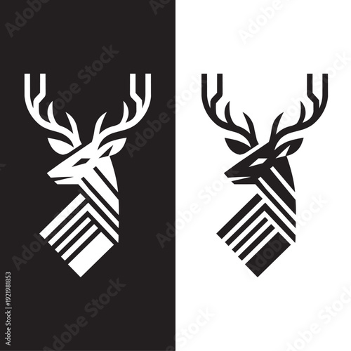 Modern Minimalist Geometric Stag Logo Design Featuring Abstract Line Art of a Proud Deer with Sharp Antlers for Corporate Branding and Wildlife Related Business Identity