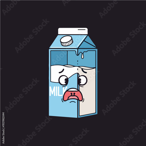 Cartoon Milk Carton with a Surprised Expression on a Dark Background.