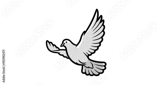A white dove flying with an olive branch in its beak, symbolizing peace and harmony in a serene illustration