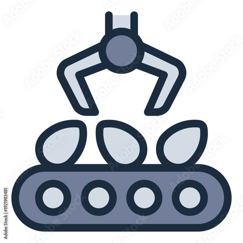 conveyor filled line icon. egg transport belt. production line. poultry factory