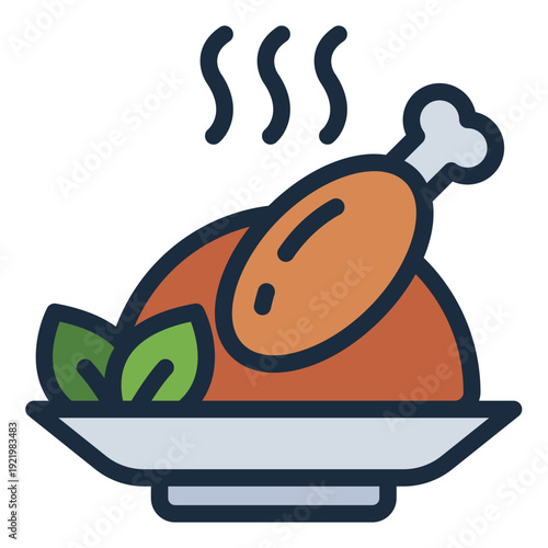 roasted chicken filled line icon. cooked poultry meal. food serving. restaurant dish