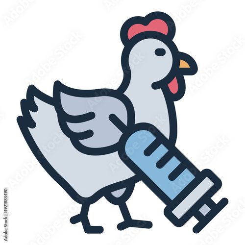 vaccine filled line icon. poultry syringe injection. disease prevention. veterinaty
