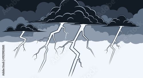 Stormy weather with lightning strikes from dark clouds