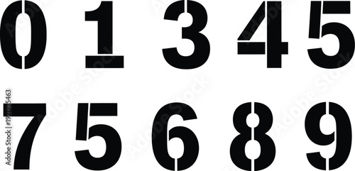 Black stencil numbers zero through nine are arranged in two rows against a stark white background for marking.