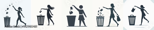 Silhouette Vector Illustration of an Person Throwing Out Trash