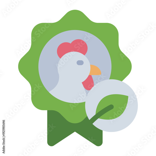organic certificate flat icon. poultry badge label. quality farm approval