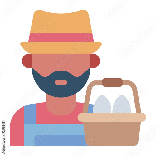 poultry farmer flat icon. worker feeding chicken. livestock agriculture