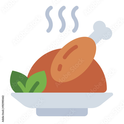 roasted chicken flat icon. cooked poultry meal. food serving. restaurant dish