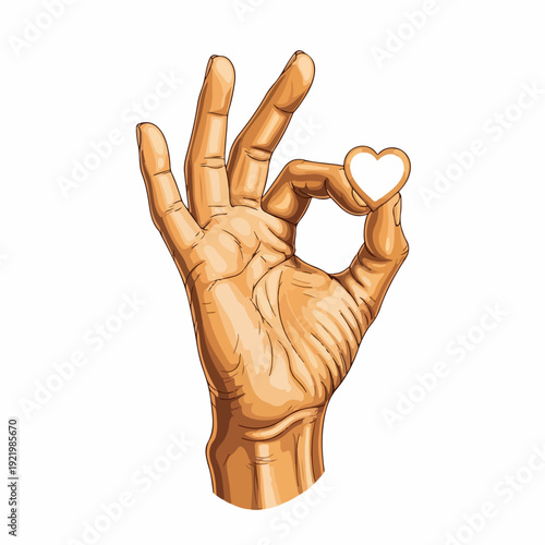 Hand holding heart-shaped object, showing approval gesture, isolated.