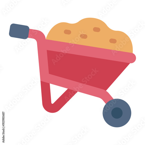 wheelbarrow flat icon. farm transport cart. feed delivery. poultry work