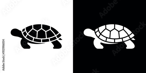 Black and white turtle on contrasting backgrounds silhouette