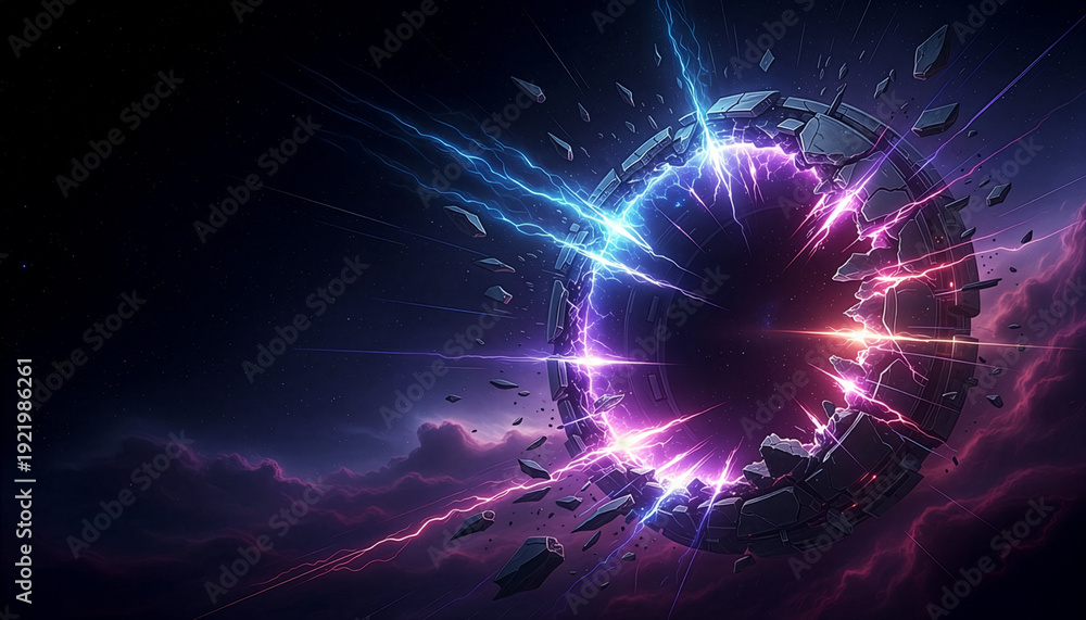 Fototapeta premium Futuristic Cracked Portal with Lightning Energy Burst Abstract Background