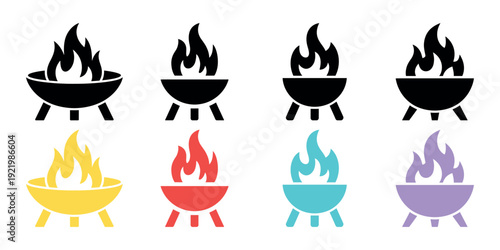 Colorful and black campfire with flames yellow