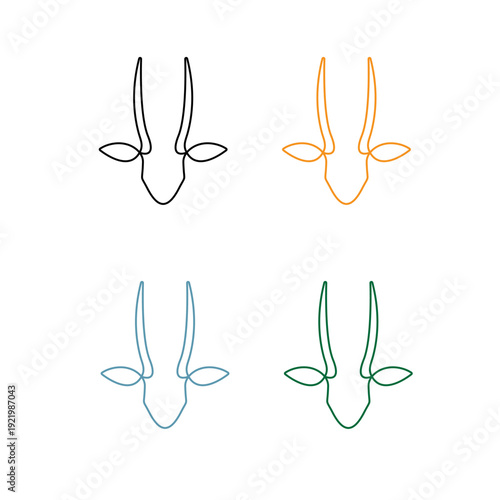 Antelope head logo template designed with continuous single line style in black yellow blue and green variations.