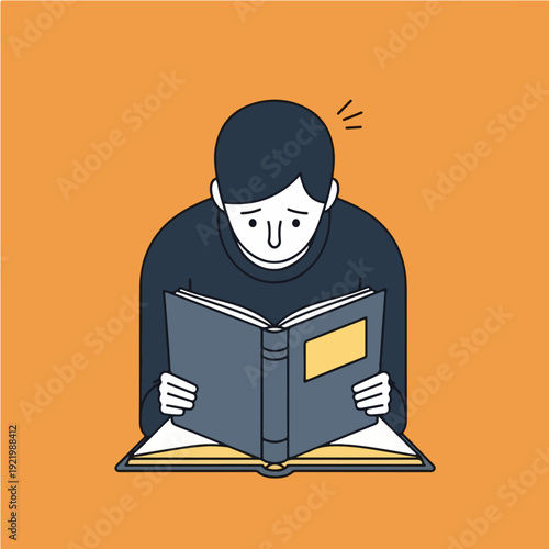Person Reading Book with Focused Attention and Concentration.
