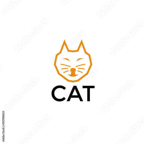 Minimalist Cat logo featuring a sharp, geometric orange line art design of a feline face with whiskers, perfect for modern pet brands or creative studios.