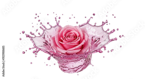 Pink Rose Water Splash Explosion Floral Extract Liquid Isolated Transparent PNG